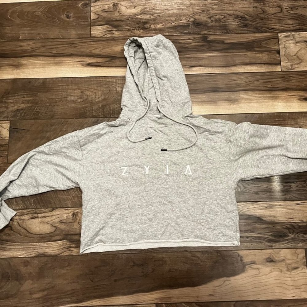 Gray ZYIA Raw Edge Crop Hoodie